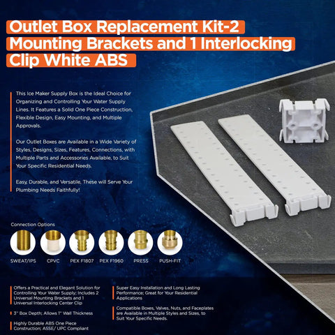 Set Of 2 Icemaker Outlet Box Mounting Brackets With Interlocking Center Clip Replacement For Universal Supply Outlet Boxes