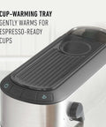 Compact Stainless Steel Espresso Maker With Built In Milk Frother Shoots Pro Level Lattes And Cappuccinos Daily Ultra Sleek countertop coffee brewer with cup-warming tray on top.