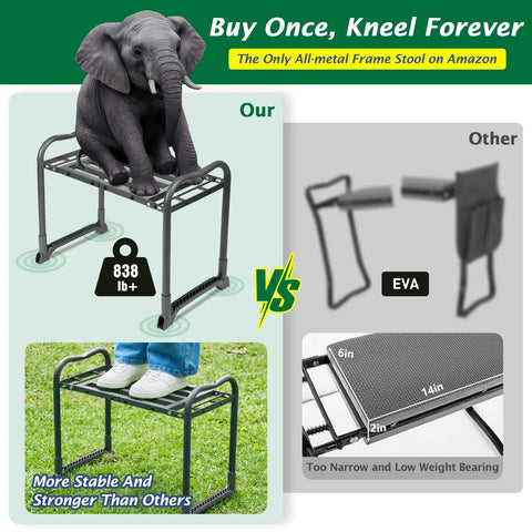 Beefy Heavy Duty Garden Kneeler And Seat With Thick Kneeling Pad Foldable Gardener Stool With Tool Pouch Converts To A Chair