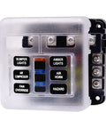 Waterproof 12V Fuse Panel With LED Warning Indicators, 6-Circuit Marine Boat Fuse Box With Negative Bus and Damp-Proof Cover