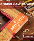 Pro Grade Right Angle Woodworking Clamps 4 Pack 5.5 Inch Aluminum Alloy Spreader Squares With 6 Sided Scales showing clamp capacity.