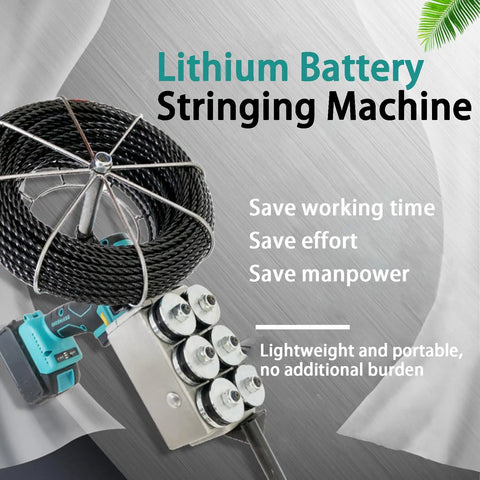 Heavy Duty Automatic Wire Stringing Machine With Easy Dial Infinitely Variable Speed For Electricians Pulling Cable Through Concealed Pipe Conduit Battery Powered Lithium Threading Tool For Jobsite with lithium battery and portable design.