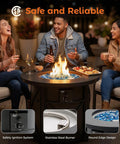 People enjoying drinks around a lit 2-In-1 50,000 BTU Propane Fire Pit Table, 30 Inch Round Outdoor Fire Pit For Backyard Patio.