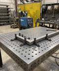 Hassle Free 5/8 Quick Release Ball Lock Pins For Modular Welding Fixture Tables 4 Pack Heavy Duty Steel workholding clamps on welding table.