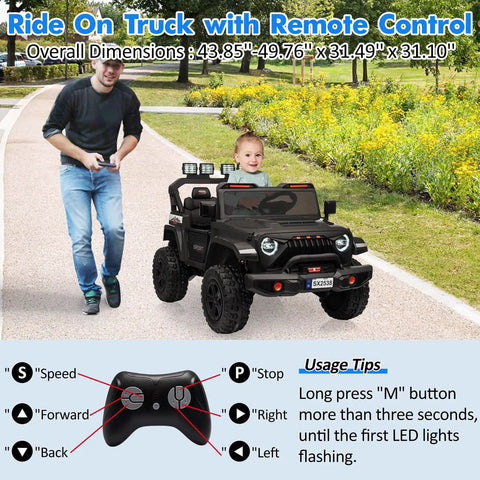 Huge 24V Ride On Car With Remote Control For Big Kids, Two Seater Family Fun Vehicle, father guiding ride-on car
