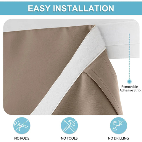 French Door Curtains With Privacy Blackout Tie Up Shade For Kitchen Dining Nursery And Bathroom Energy Saving Door Covering 26 By 72 Inches Mocha One Panel Easy Install No Drill showing corner adhesive installation