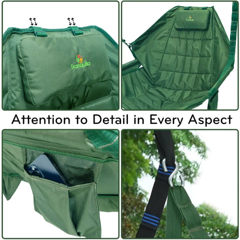Hanging Hammock Chair For Patio With Plush Headrest And Armrests Outdoor Swing Seat With Cup Holders Includes Tree Straps