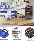 Kickass 618 Piece Rotary Tool Accessories Kit For Sand Polish Engrave And Cut Jobs Paired With Rugged Pull Out Storage displayed on a table.