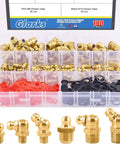 180Pcs SAE Brass Hydraulic Grease Fittings Kit Pro Grade includes red black caps organized in clear box