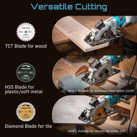 Mini Circular Saw With Laser Guide For Precise Wood Metal Tile And Plastic Cuts Seesii Corded 4.8 Amp 4000 RPM 4-1/2 Inch Blade