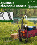 Collapsible Wagon Cart With 67L Storage And 220 Lb Weight Capacity Heavy Duty Folding Utility Wagon on grass with adjustable handle.