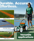 Game Day Ready Athletic Field Line Marking Paint Kit Including Twelve Cans Of Bright Orange Coating Matched With A Straight Shot Striping Machine for marking various athletic fields.