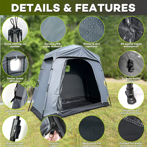 All Weather Outdoor Bike Storage Tent And Gear Shelter Extra Large Portable Waterproof Shed Easy Set Up with features