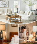 Farmhouse Style Twin Table Lamps With USB Ports For Bedroom And Living Room 27 And A Half Inch Tall Reading Lamps Cream Fabric Shade