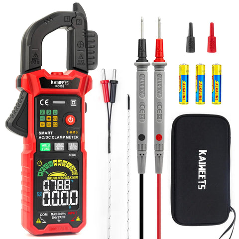 Smart Digital Clamp Meter With D-Shaped Jaws And Color Screen, Auto-Ranging Amp Meter For Inrush Current with accessories and case
