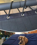 Outdoor Swing Lounger Replacement Mesh And Rope Kit showcasing mesh detail, rope durability, and chair installation on patio.