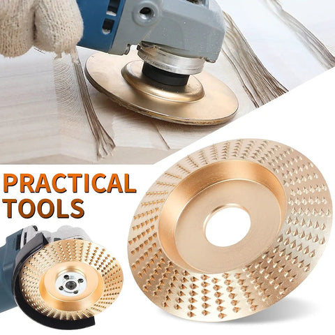 Three Piece Angle Grinder Polishing Pad Set For Four And A Half Inch Grinders Wood Carving Discs in use on wood surface