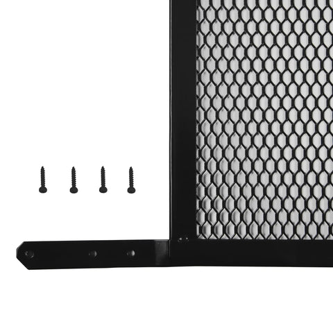 Corner view of adjustable door grille for 30 to 36 inches wide doors with screws, bronze finish, mesh panel visible