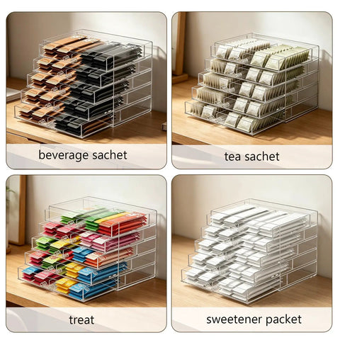 Stackable Drink Packet Organizer With 10 Clear Acrylic Drawers For Water Flavor Mixes Tea Bags And Water Packets