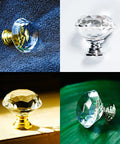 16 Pack Slick Crystal Cabinet Knobs With 30mm Diamond Glass Pull Handles And Polished Gold Base, Clear Dresser Knobs in various finishes.