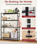 Kick Clutter Out With These Four Tier Storage Shelves Packing Six Tough As Nails Hooks And Self Leveling Feet No Sweat Assembly Rust Proof Steel Organizer Rack For Garage Kitchen Bedroom Black features adjustable leveling feet and screw connections.