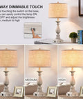 Set Of 2 Farmhouse Style Bedside Lamps With USB Ports, Rustic Linen Shade, 3 Way Dimmable Touch Nightstand Lights in various settings