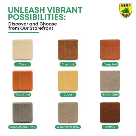 Premium Exterior Wood Stain And Sealer In One Semi Transparent Cedar Color Heavy Duty Formula color swatch display grid.
