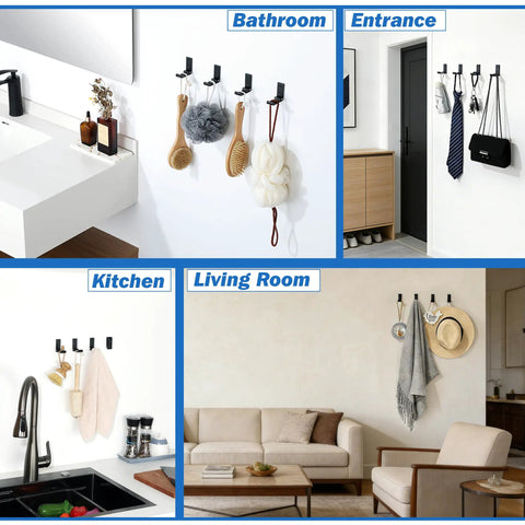 Built Different Matte Black Wall Mount Towel And Coat Hooks in bathroom, kitchen, living room, and entrance for versatile use.