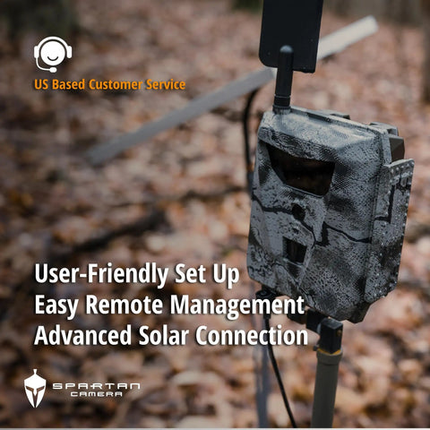 GoLive 4G LTE Trail Camera With Instant Live Streaming And Anti Theft GPS Tracking For Hunting And Wildlife Monitoring in camouflage, mounted outdoors.