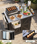 Outdoor Grill Cart With Stainless Steel Top, Rolling Utility Station, 2 Tier Storage Cabinet, Outdoor Kitchen Island Prep Table