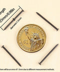 Heavy Duty Mini Nails With Smooth Round Heads, Pro Grade Black Steel Pins Solidly Sized At One Inch, 500 Piece Bundle around a coin