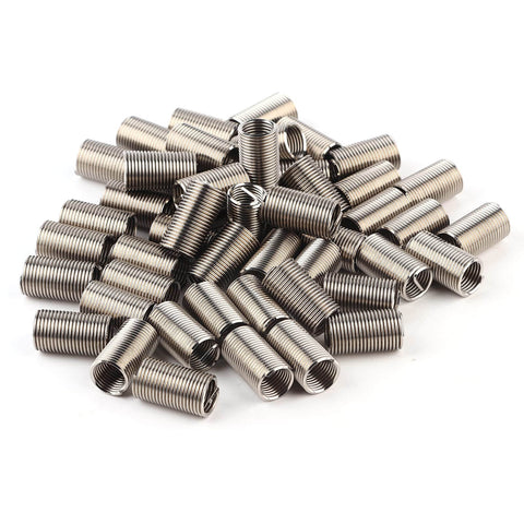 50 Pieces M10x1.25 Helical Stainless Steel Threaded Inserts With Locking Wire Anti Loosening Sleeves in a pile