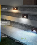 Recessed Step Light Fixture With Dusk To Dawn Sensor, Dope 3CCT Options, Motion Sensor And Photocell, Waterproof And ETL Listed, illuminated on stairs