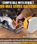Heavy Hitter 6 Inch Cordless Circular Saw Featuring Brushless Motor 20 Volt Battery Compatible for clean wood cuts on workspace.