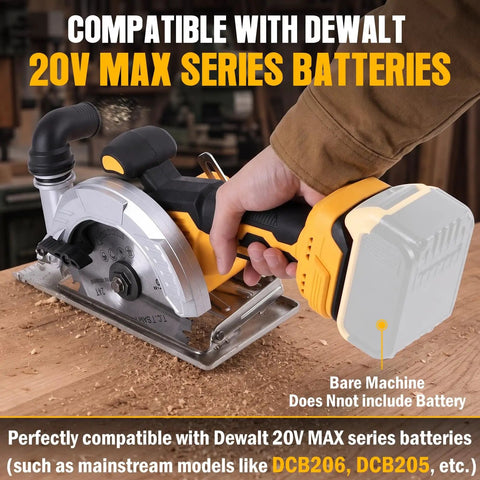 Heavy Hitter 6 Inch Cordless Circular Saw Featuring Brushless Motor 20 Volt Battery Compatible for clean wood cuts on workspace.