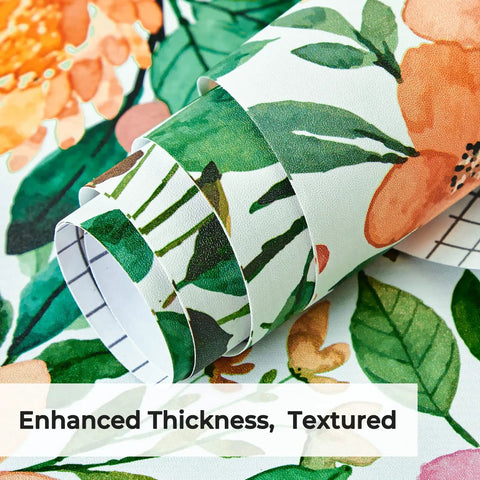 Peel And Stick Floral Boho Textured Wallpaper For Bedroom And Bathroom Waterproof Removable Renter Friendly Pink Watercolor Modern Look With A Chic Vibe For Kitchen Cabinets 17.5 By 118 Inches roll showing floral pattern and enhanced thickness