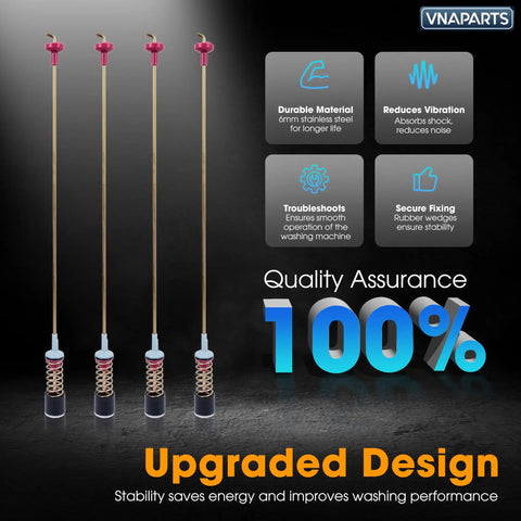 Upgraded Suspension Rod Kit For Samsung Washers DC97 16350V With Four Rods Ball Sockets And Dampening Components, 6mm steel