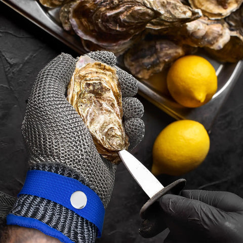 ANSI A9 Cut Resistant Stainless Steel Mesh Glove For Kitchen Use Pro Chef Grade Safety Food Grade Shield For Mandoline Slicing Meat Cutting Oyster Shucking Large Size Heavy Duty Protection shucking an oyster