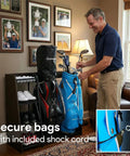 Golf Bag Storage Organizer For Garage Holds Two Golf Bags With Ball Storage Basket Keeps Golf Gear Neat Accessible And Ready To