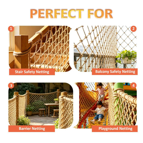 Heavy Duty Natural Jute Hemp Rope Net For Balcony And Stair Rails Straight Up Safe For Kiddos With Rock Solid Weave That Hangs Tough In Rain Or Shine Built To Last So Parents Can Chill And Sleep Easy Tonight