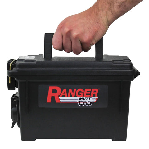 Portable Trailer Light Tester With 7 Way Round Pin SAE J560, Short Circuit Protection, carrying handle view