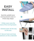 Easy install of Heavy Duty Ironing Board Cover With Extra Thick Padding And Heat Reflective Silicone Coating size 15 by 54 inches blue.