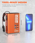 Straight Up Reliable 300W Car Power Inverter DC 12V To 110V AC Converter with USB ports near smartphone for size comparison.
