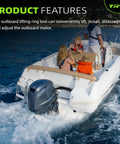 Family on boat demonstrating the use of Outboard Lifting Ring Tool Hoist Eye For Boat Motors Compatible With Mercury Marine Force 50HP Yamaha 2-Stroke 50HP And Up Replacement Parts AMT0022 18-9896 Heavy Duty Secure Hoist Ring For Easy Engine Lift And Safe Maintenance at sea.