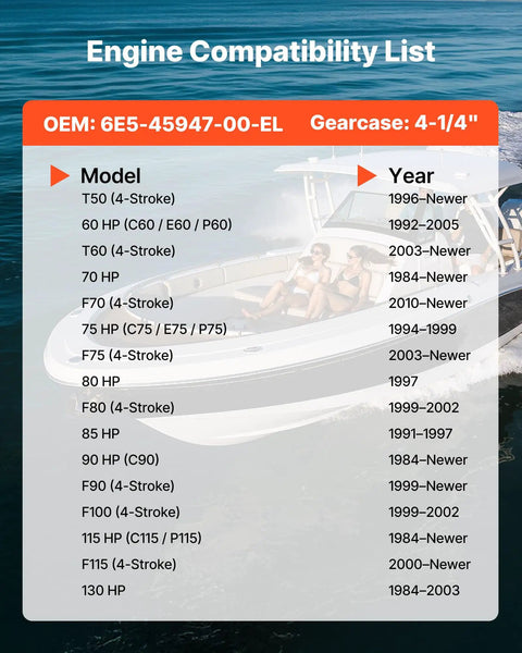 Beefed-Up Aluminum Corrosion-Resistant Outboard Propeller For Yamaha 60-130 HP compatibility chart with model and year
