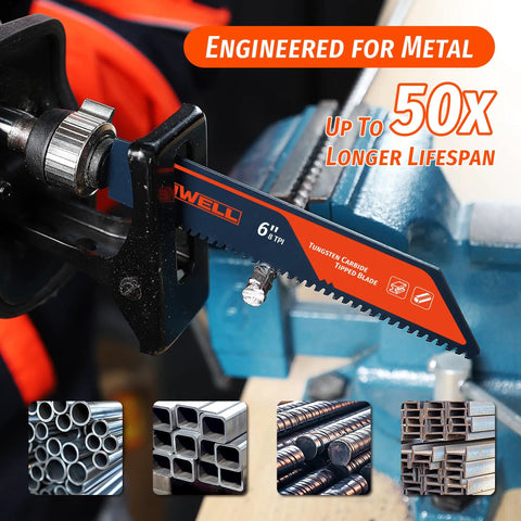 2 Pack Tungsten Carbide Reciprocating Saw Blades 8 TPI Heavy Duty For Thick Metal Cast Iron And Stainless Steel Demolition Ready Industrial Cutting 6 Inch Beast Mode Cuts shown installed