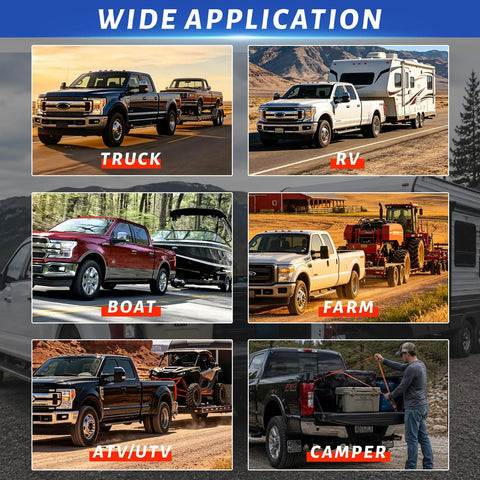Wide application of Built Tough Ford Boxlink Hitch Holder for Truck Bed 2 Inch Receiver Bracket with trucks, boats, RVs, and campers.