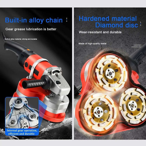 Heavy Duty Electric Wall Planer And Angle Grinder Featuring A Rugged 3000W Motor With Long Extension Rod, Six Variable Speeds For Crushing Concrete Milling And Surface Buffing, Total Game Changer For Pro Smooth Finishes with alloy chain and diamond disc