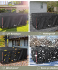 Waterproof 600D Heavy Duty Outdoor Furniture Cover for 6 To 8 Piece Patio Sets Including Sectional Sofa Chairs Ottomans and Coffee Table 111L 74W 28H Inches Black All Weather Protection in UV, rain, wind, and snow conditions