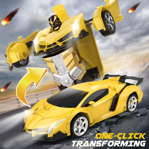 Transforming Remote Control Car For Kids switching from car to robot, yellow design, Two Point Four GHz, Fast Response RC Car with 50 Meter Range